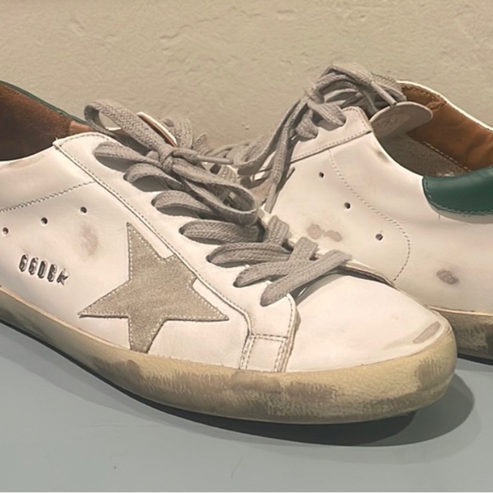 NEW GOLDEN GOOSE SUPER STAR SNEAKER WHITE/ICE/GREEN SIZE 8 / 41